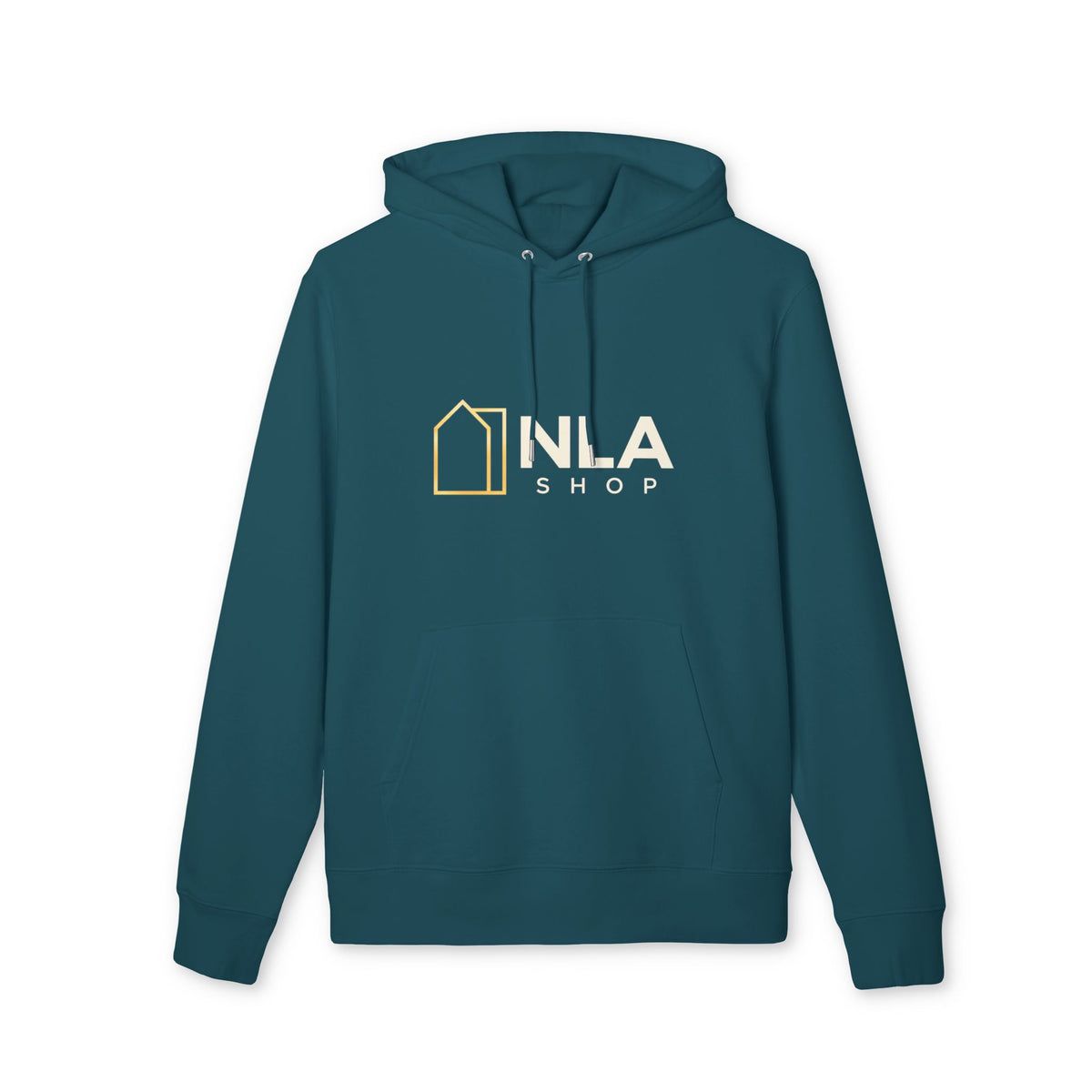 NLA Shop · Hoodie Petrol – L · Logo & QR