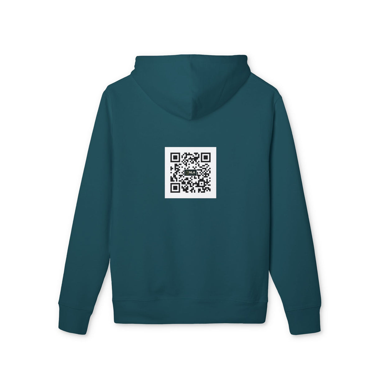 NLA Shop · Hoodie Petrol – L · Logo & QR