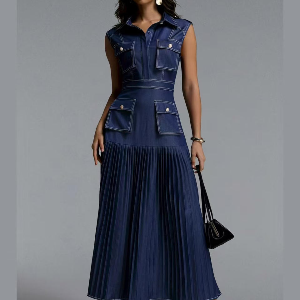 Ärmelloses Jeans-Maxikleid