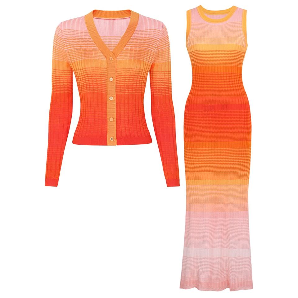 Cardigan- und Strickkleid-Set mit Farbverlauf